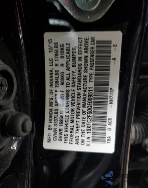 2016 Honda Civic Lx from USA, damaged, VIN 19XFC2F50GE009511
